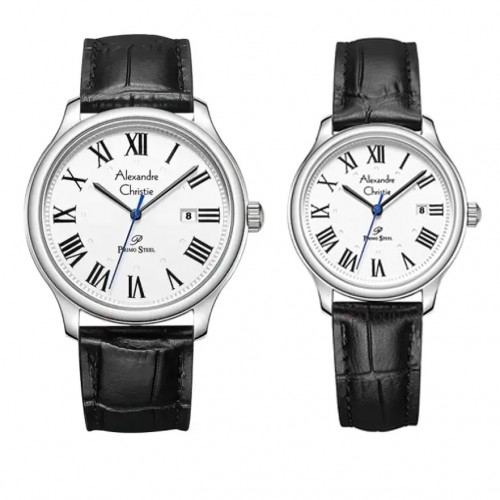 Alexandre Christie AC 1042 Silver White Black Leather Couple